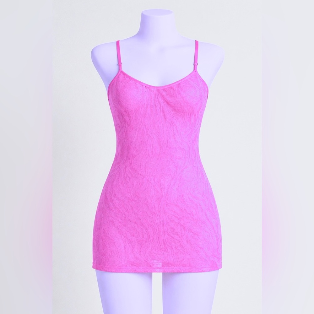 Charlotte Russe Sheer Pink lace Chemise lingerie slip Adjustable Straps Size M
